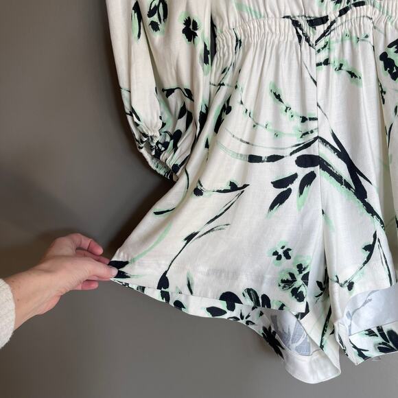 NWT Tanya Taylor‎ Stevie Romper Size Small Floral Linen Square Neck Puff Sleeve - Picture 11 of 16